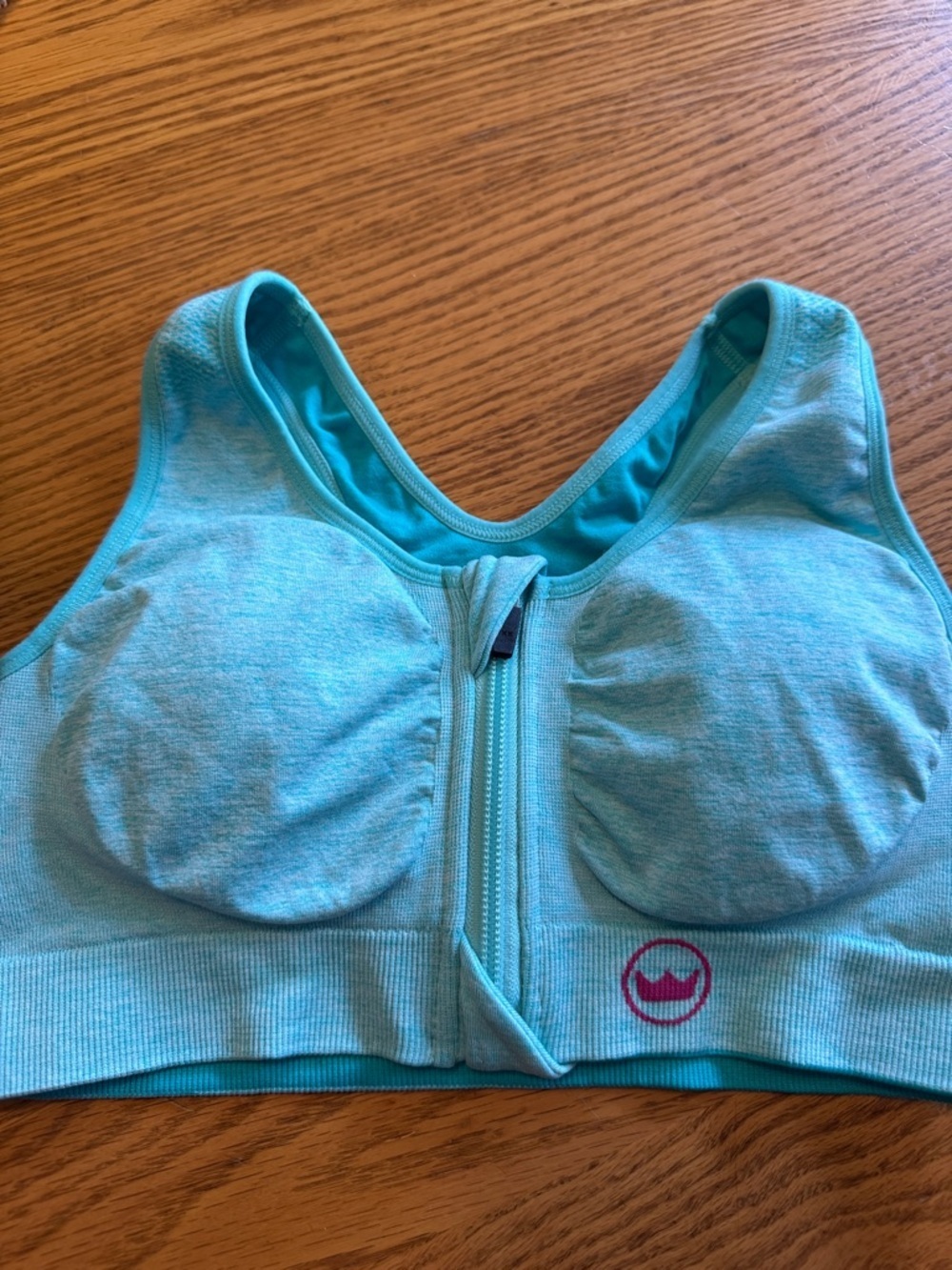 SHEFIT Front-Zip Mint Blue Marble Perfect Lounge Sports Bra size X Small